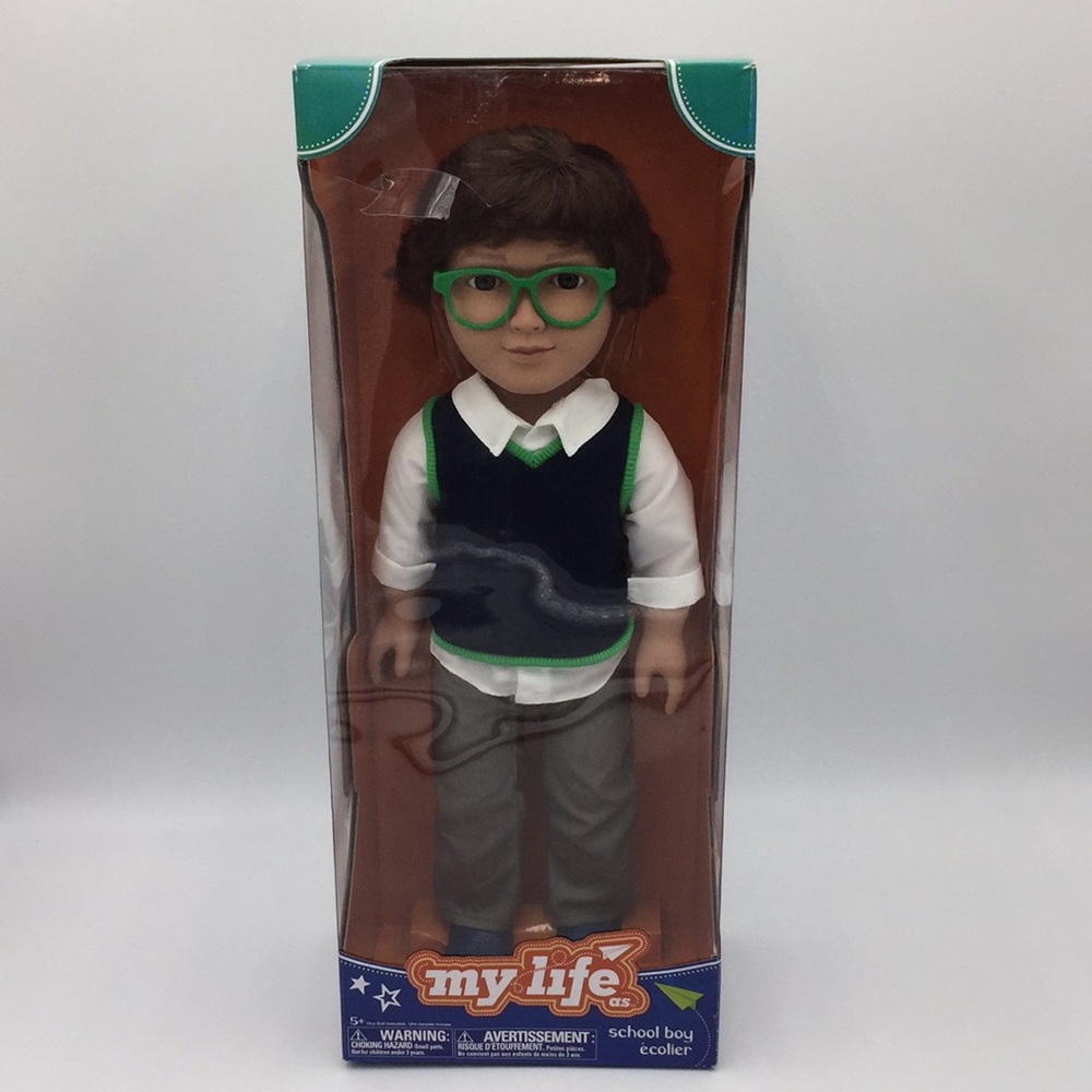 My Life as School Boy 18 Inch Fashion Doll Brown Eyes Green Glasses Brow…